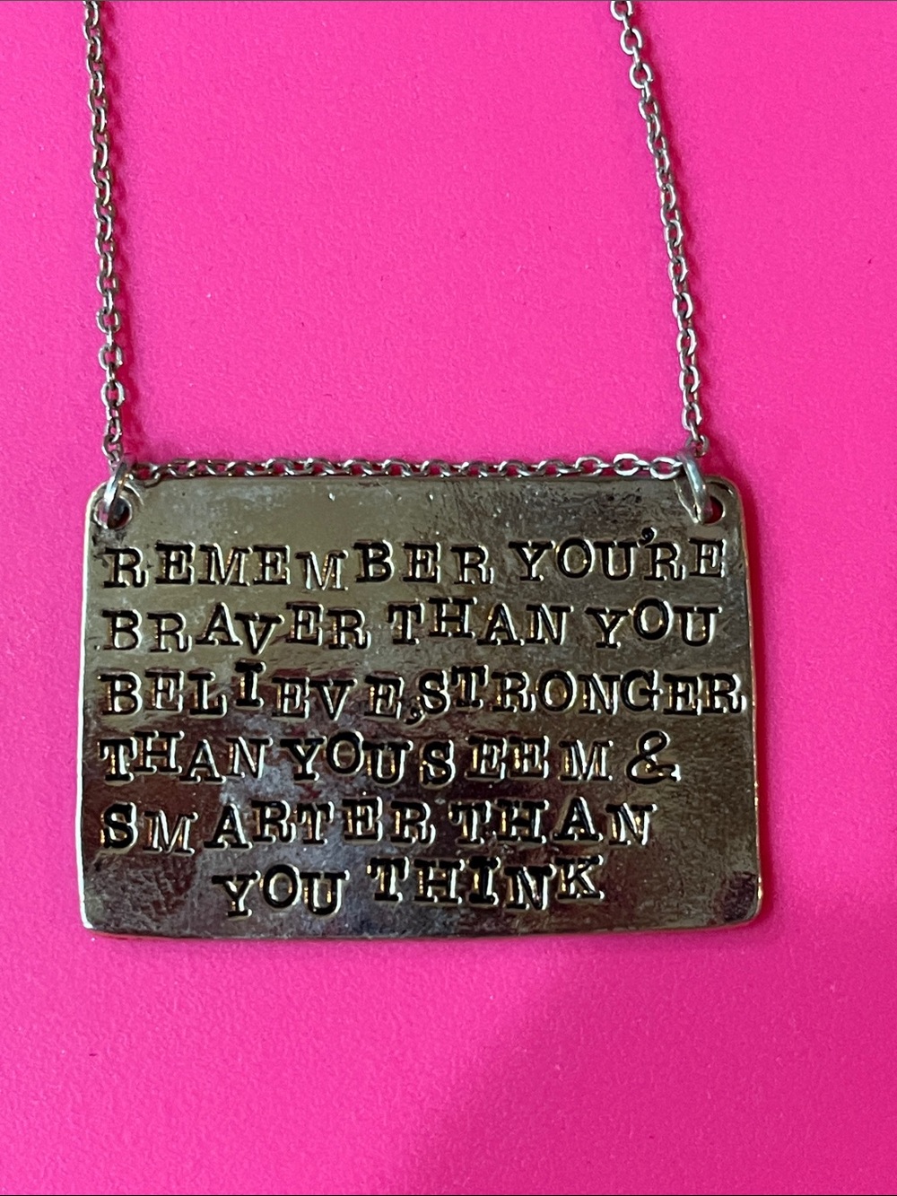 Inspirational Gold Tone Rectangle Pendant Necklace - Silver